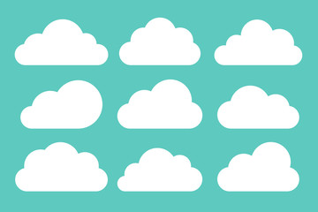 Fototapeta premium Set of white clouds collection on blue background, set template for web design and app