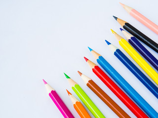 Closeup colorful pencils  on white background. Back to school concept.