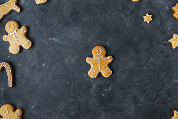 Gingerbread  cookies on a gray background.  Christmas cookies.  Ginger men