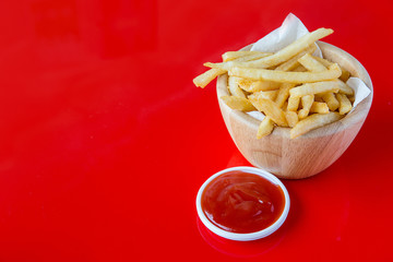 Fresh Potatoes Tasty french fries with ketchup fast food products