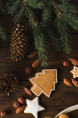  Christmas cookies  on a wooden background. Gingerbread.