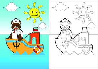 sailor bear vector cartoon for coloring book or page
