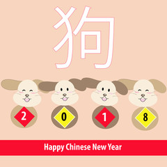 new year greeting of the dog for 2018, with Chinese character dog