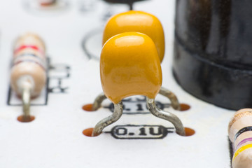 Closeup electronic hardware Capacitor on the circuit board