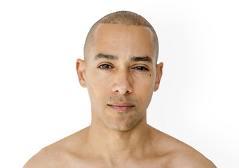 Skinhead man with topless studio shoot