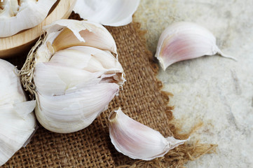 Garlic with top view.