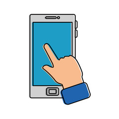 hand user with smartphone device isolated icon