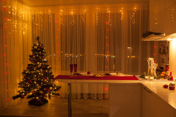 Atmospheric picture of a table set for christmas dinner