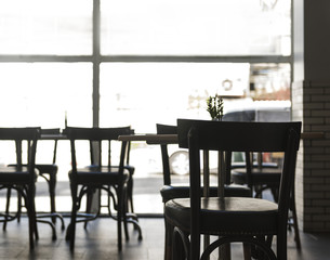 A trendy coffee shop in the city