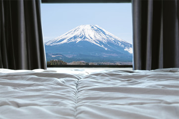 Fuji mountain view from hotel window.Japan