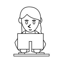 woman using computer icon image frontview vector illustration design