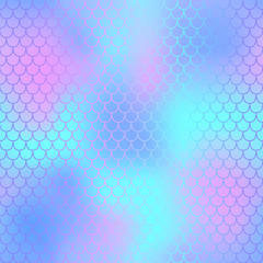 Pink and blue fish skin with scale pattern. Mermaid tail vector background.