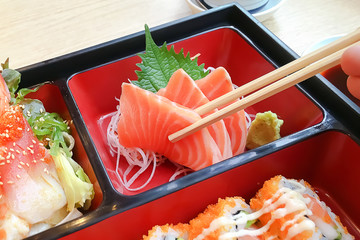 Authentic delicious Japanese cuisine Sushi combination Bento set.