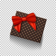 Illustration of Vector Gift Box with Red Ribbon Isolated on Transparent Background