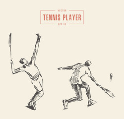 Tennis players drawn vector illustration, sketch