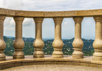 Fototapeta premium Terrace with concrete architectural balusters on a high mountain.