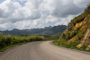 Road trip in Laos with mountain background