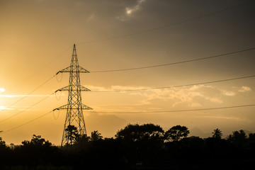 Electricity lines at sunset