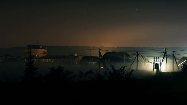 Night background of spooky silhouette with fog
