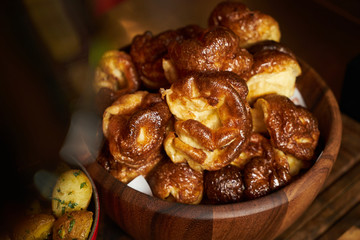 Homemade delicious pastry in wooden bow
