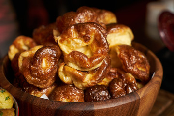 Homemade delicious pastry in wooden bow