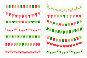 Fototapeta premium Colorful garlands with flags. Carnival design elements for congratulation banners and birthday invitations