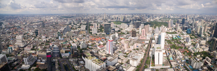 Fototapeta na wymiar Central Bangkok Cityscape, Thailand, High Aerial Panorama Shot
