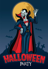 Fototapeta na wymiar halloween design of vampire with graveyard background