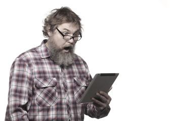 Portrait of an adult man with a beard on a white background