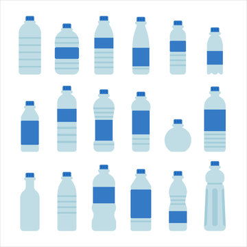 Various Shape Water Bottle Vector Flat Design Illustration Set 