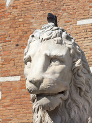 Venetian Arsenal,  complex of former shipyards and armories, stone lion, Venice, Italy
