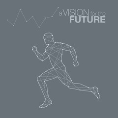 Running men. Runner. Sports Graphics particles, Network connection turned into runner