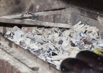 Coals in the grill, close-up