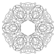 Vector floral mandala in black and white. Round pattern for coloring