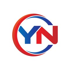 yn logo vector modern initial swoosh circle blue and red - obrazy, fototapety, plakaty