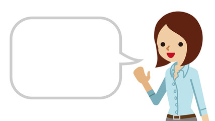 Explaining Business Woman with speech bubble