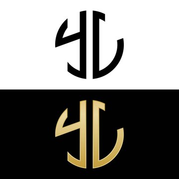 yl initial logo circle shape vector black and gold