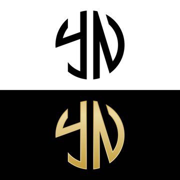 yn initial logo circle shape vector black and gold