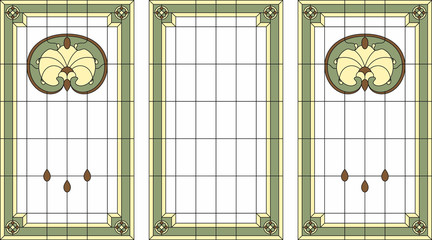 Naklejki  Stained-glass panel in a rectangular frame. Classic window, abstract floral arrangement of buds and leaves in the art Nouveau style. Vector