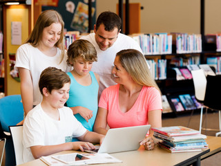 Family in library