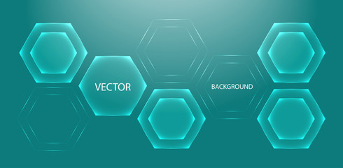 Turquoise abstraction geometric background with hexagons. Modern technology. Vector