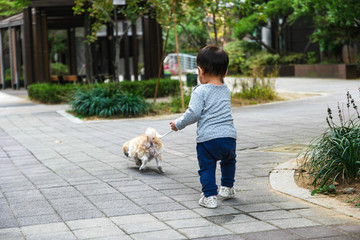 강아지와 산책중인 아기 © Ksuhwan