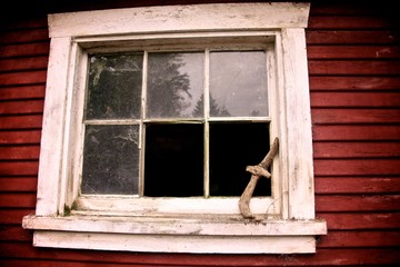 Old Broken Barn Window with Driftwood 