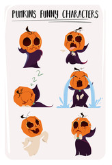 Cute pumkin characters. Different expression and emoji.