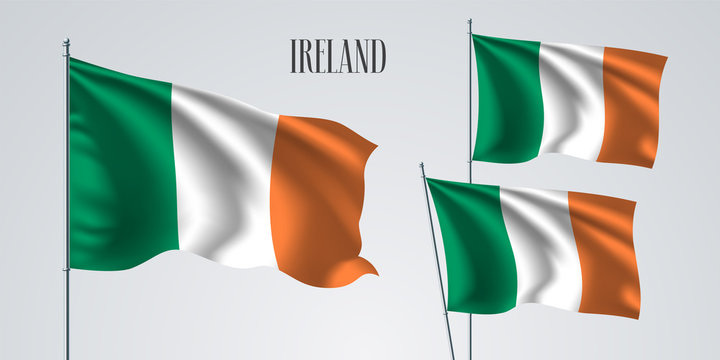 Ireland waving flag set of vector illustration