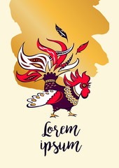 Hand drawn vector illustration rooster. Vector decorative image