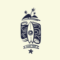 Design trendy print t-shirt. Trip for surfing