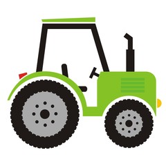 Green tractor with exhaust and seat, vector icon