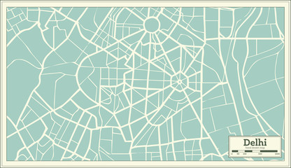 Delhi India Map in Retro Style.