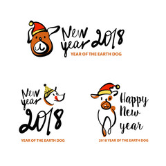 Element design greeting card, banner, poster, postcard, invitation for party with symbol of year earth dog 2018.